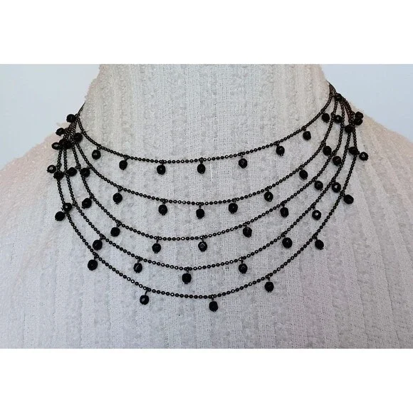 Premier Designs Layered Gunmetal Black Bead Necklace 14-18 in - Picture 4 of 10